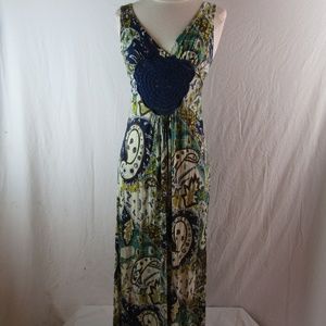 Lani Maxi Dress Blue Crochet Bodice Sz S EUC